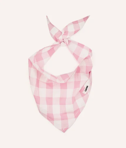 bandana perro diseño vichy rosa, nata1