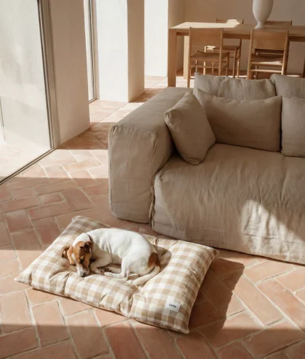 cojín cama perro vichy beige, bela2