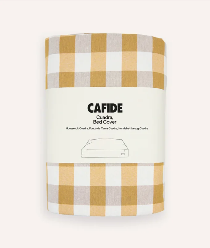 funda de cama vichy mostaza, cuadra1